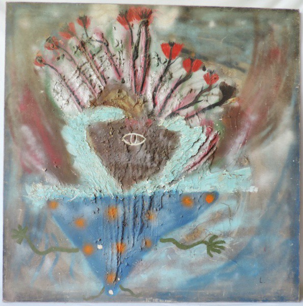 Leonilson - Quadro "Abstrato", técnica mista sobre tela. Medidas de 100cm x 100cm