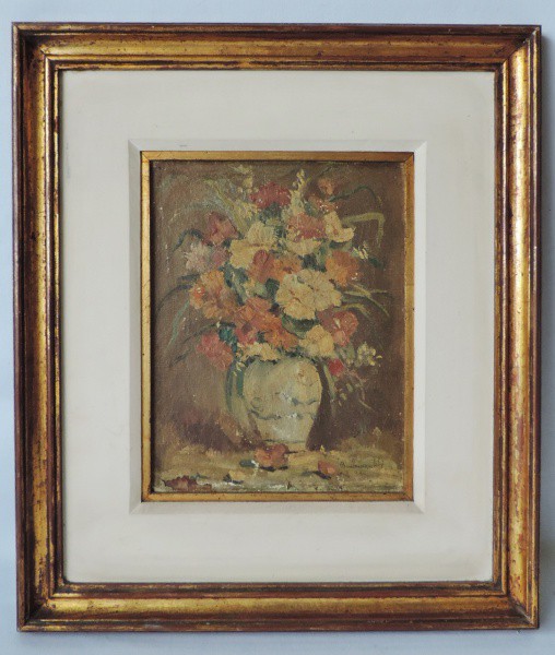 Bustamante Sá -  Belo quadro 'Vaso de Flores", Óleo colado sobre Eucatex. Assinado no Cid e