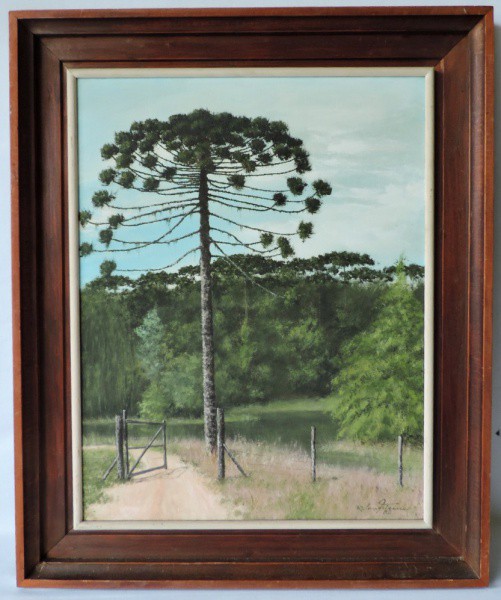 Belo quadro Ost "Paisagem Curitiba", Assinado no Cid e no verso, porém ilegível. Datado de 1
