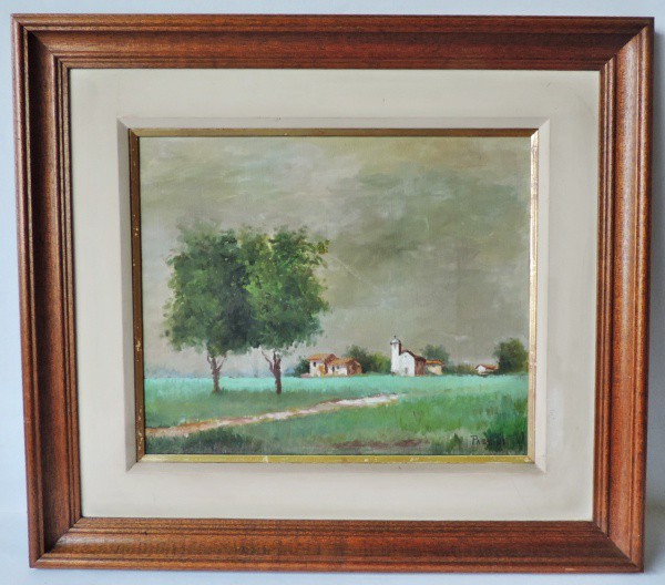 M.D. Passini - Belo quadro Ost do pintor Passini, "Igreja", Assinado no Cid, com moldura em