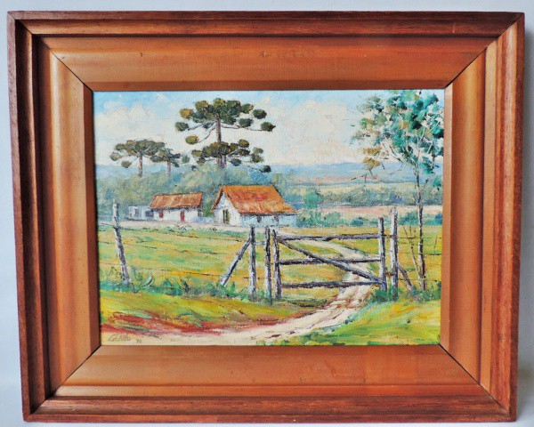 Amadeu Glaab - Quadro Ost "Paisagem Campo Largo - Balsa Nova P.A.",  colado em Eucatex, data