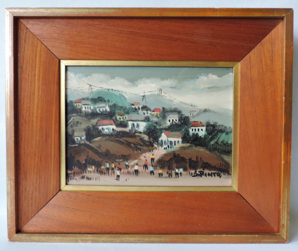 Sylvio Pinto - Belo quadro Óleo sobre Duratex.  " Vilarejo"de Sylvio Pinto.  Assinado no Cid