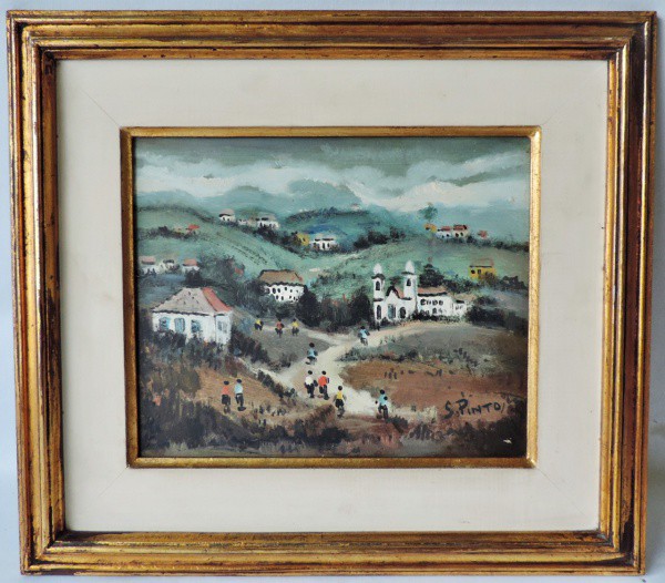 Sylvio Pinto - Belo quadro Óleo sobre Duratex.  " Vilarejo"de Sylvio Pinto.  Assinado no Cid