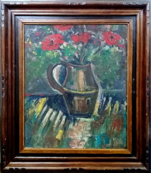 T. KAMINAGAI, ÓLEO SOBRE TELA, CASARIO.  39 X 48 cm.