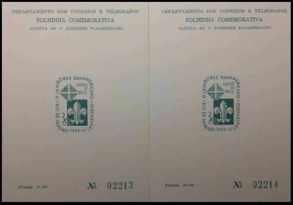 BRASIL - PAR DE FOLHINHAS OFICIAIS EM ESTADO MINT DE CONSERVAÇÃO COM NUMERAÇÃO SEQUENCIAL ! ANO 1965