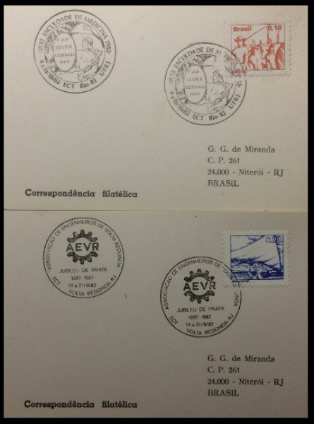CARIMBOS COMEMORATIVOS - PAR DE CORRESPONDENCIAS COM SELOS REGULARES E CARIMBOS ESPECIAIS COMEMORATI