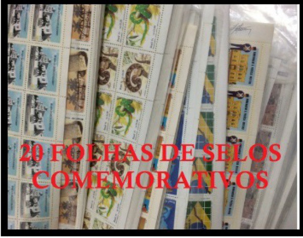 BRASIL - LOTÃO COM 20 FOLHAS DE SELOS COMEMORATIVOS - TODAS EM ESTADO MINT DE CONSERVAÇÃO!