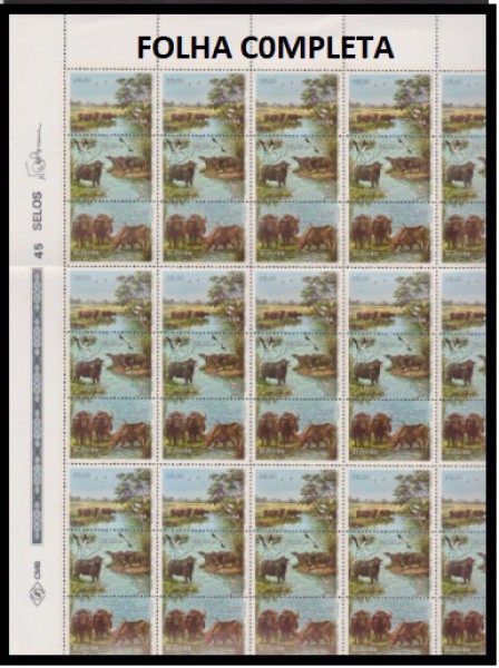 Brasil 1984 - Búfalos do Marajó. Folha completa com 45 selos sem carimbo com goma!