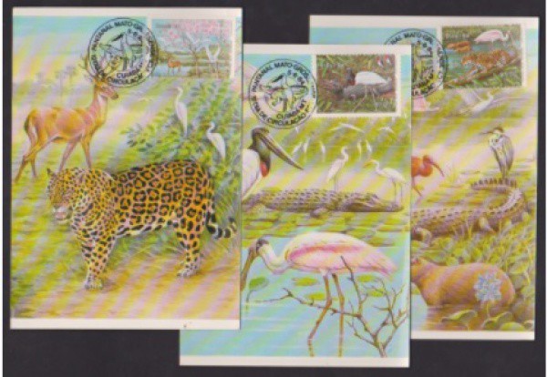 Brasil 1984 - Pantanal. Série completa de 3 máximos alusivos ao tema. Catalogados em R$ 45,00.