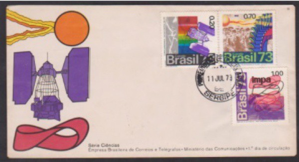 Brasil 1973 - Série Ciência. FDC oficial dos correios com série completa e carimbo de primeiro dia d