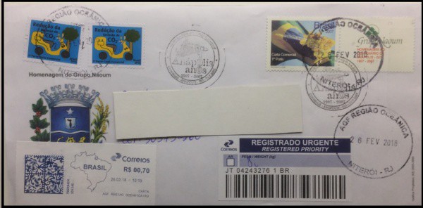 ENVELOPE BRASIL - CIRCULADO REGIÃO OCEANICA CARIMBO NITEROI BELISSIMO COM SELO PERSONALIZADO , PAR D