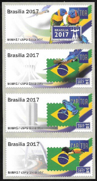 BRASIL 2017  ETIQUETA DE MÁQUINA FRAMA DA EMPRESA CARTOR FEITA PARA O BRASIL EM TIRA DE 4 SELOS ALU