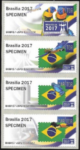BRASIL 2017 SPECIMEN ETIQUETA DE MÁQUINA FRAMA DA EMPRESA CARTOR FEITA PARA O BRASIL EM TIRA DE 4 SE
