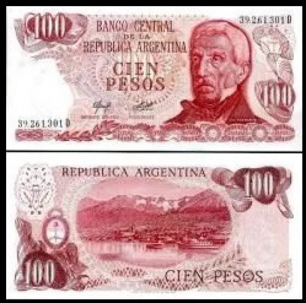 ARGENTINA   - CEDULA EM ESTADO DE CONSERVAÇÃO FLOR DE ESTAMPA DE 100 Pesos 1976