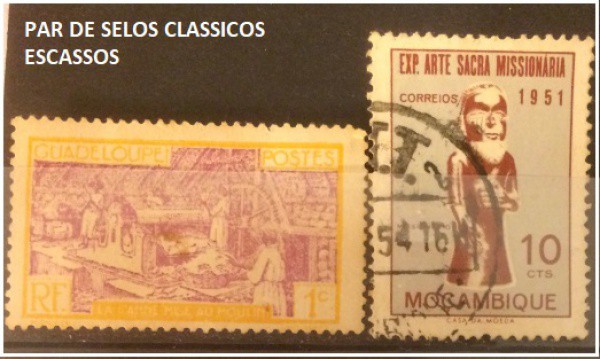 GUADALUPE E MOÇAMBIQUE  - PAR DE SELOS CLASSICOS ESCASSOS EM EXCELENTE ESTADO DE CONSERVAÇÃO !