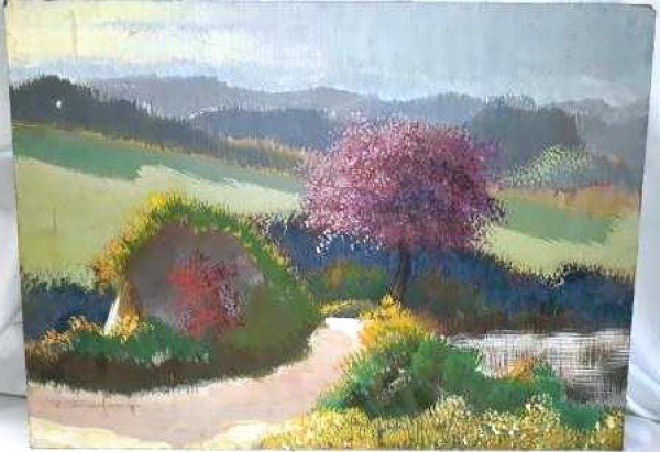 FRANZ WIDMAR - "Paisagem" óleo sobre eucatex 55,5 x 40 cm. Assinada no canto esquerdo. Sem m