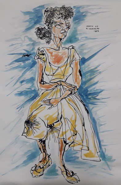 FLAVIO DE CARVALHO, DESENHO SOBRE CARTÃO, NANQUIM AQUARELADO. 62 X 45 cm.