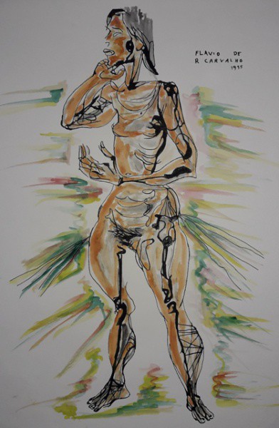 FLAVIO DE CARVALHO, DESENHO SOBRE CARTÃO, NANQUIM AQUARELADO. 42 X 30 cm.