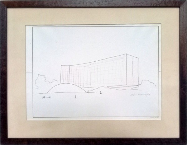 OSCAR NIEMEYER, BRASÍLIA, NANQUIM SOBRE CARTÃO. 27 X 38 cm.