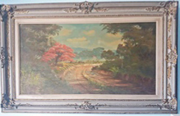 Gigante e antigo quadro óleo sobre tela com moldura, assinatura não localizada. Medindo: 80x126 cm