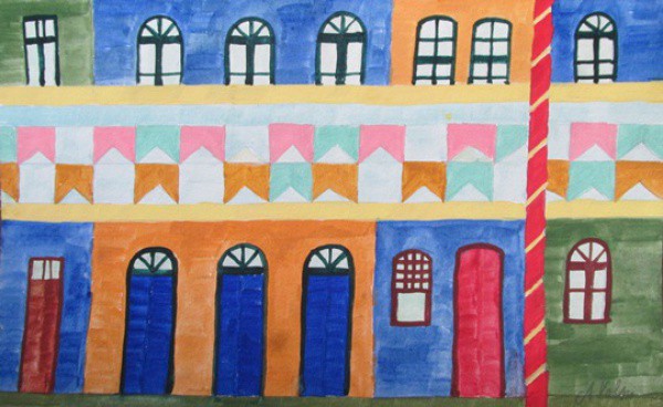 ALFREDO VOLPI - têmpera sobre cartão, raríssima obra da década de 70, (  fachada ) med: 18 x 29,7 cm