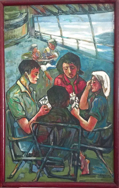 Brum - Izrael Szajnbrum, Óleo Sobre Tela De 1975,  titulado Jogo de Cartas em Convés de Navio ,  A