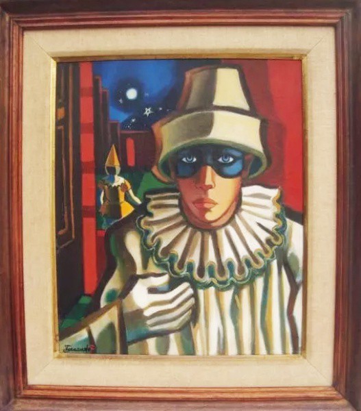 Fernando P. - Representação de  Arlequim, Obra assinada pelo reconhecido e catalogado artista, pintu