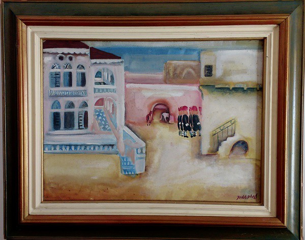 Pintura Original, Mediterrâneo, Ost Judaica, Assinado, porém artista não foi identificado.Quadro dec
