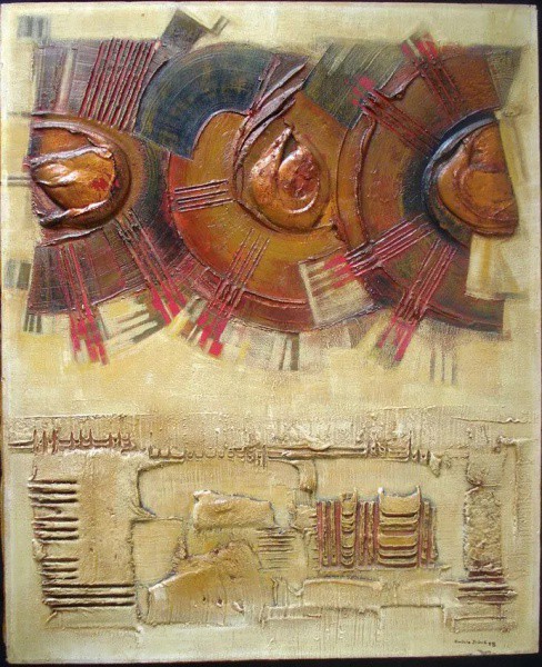 Emilio Jaime, Pintura Técnica Mista  Abstrato, assinada no canto inferior direito, com Forte Relevo,