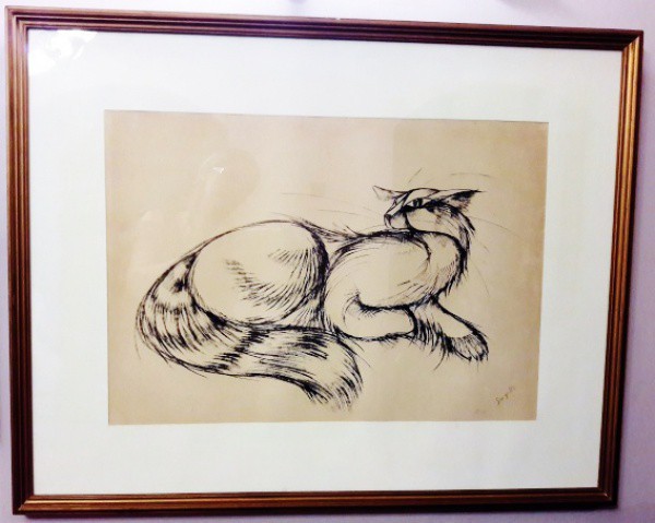 ROBERTO SCORZELLI - "Bichosa" Desenho a lápis, assinado e emoldurado com proteção de vidro.