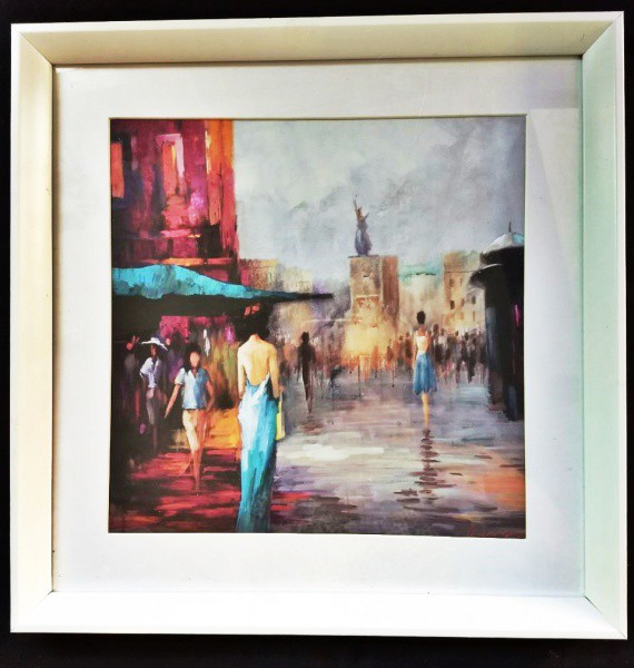 Lindíssimo quadro com moldura e vidro adquirido em Paris com cena das ruas de Paris, medindo 32CM Al