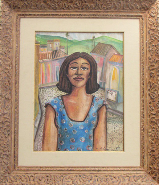 EMILIANO DI CAVALCANTI, o.s.t. "Mulata", medindo: 66 x 49 cm. A.c.i.d e no verso