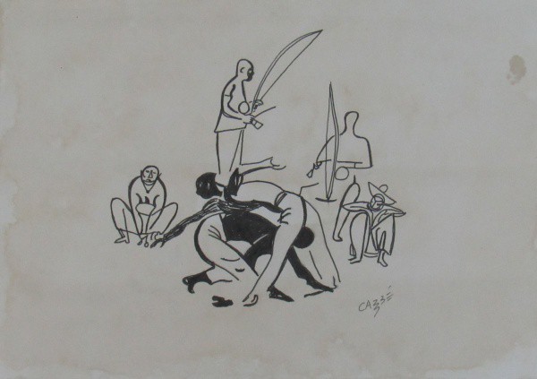 CARYBÉ, nanquim. "Capoeira", medindo: 20,5  x 29 cm. A.c.i.d  - SEM MOLDURA
