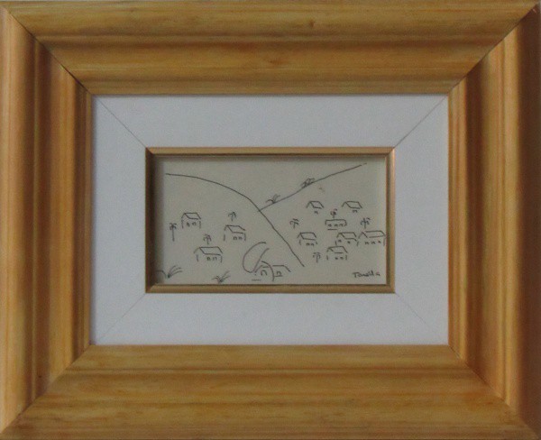 TARSILA DO AMARAL, nanquim. "Casario", medindo: 8,5 x 13 cm. A.c.i.d