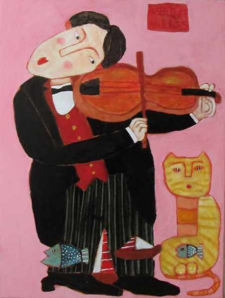 ASFADUROFF NIBBES, o.s.t. "Le musicien" (Aveg le chat), medindo: 80 x 60 cm. Datado de 2018.