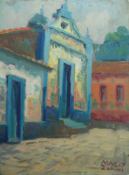 MARIO ZANINI, o.s.eucatex. "Igreja", medindo: 19,5 x 14,5 cm. - SEM MOLDURA