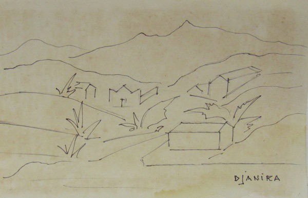 DJANIRA DA MOTTA E SILVA, lápis. "Paisagem", 12 x 17,5 cm. A.c.i.d. - SEM MOLDURA