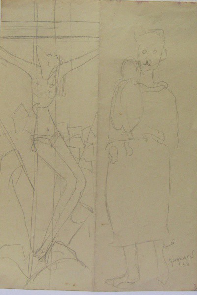 ALBERTO DA VEIGA GUIGNARD, lápis. "Cristo e mulher com criança", medindo: 32,5 x 23 cm. A.c.