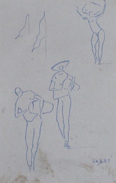 CARYBÉ, caneta esferográfica. "Figuras", medindo: 17,5 x 18,5 cm. A.c.i.d - SEM MOLDURA - NO