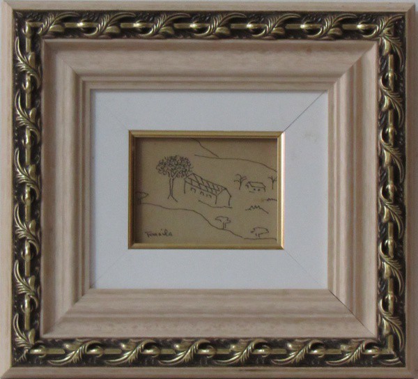 TARSILA DO AMARAL, nanquim. "Paisagem com casario", medindo: 8,5 x 12 cm. A.c.i.e