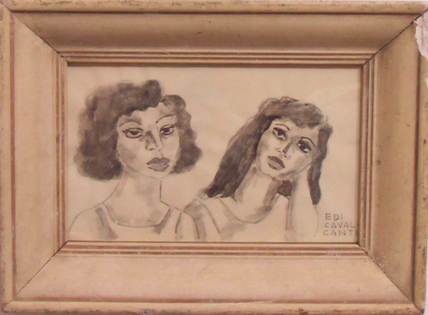 EMILIANO DI CAVALCANTI, aquarela. "Figuras", medindo: 12 x 20,5 cm. A.c.i.d