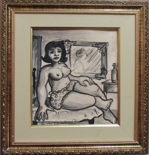 EMILIANO DI CAVALCANTI, nanquim. "Figura feminina", medindo: 21,5 x 20 cm. A.c.i.e e no vers
