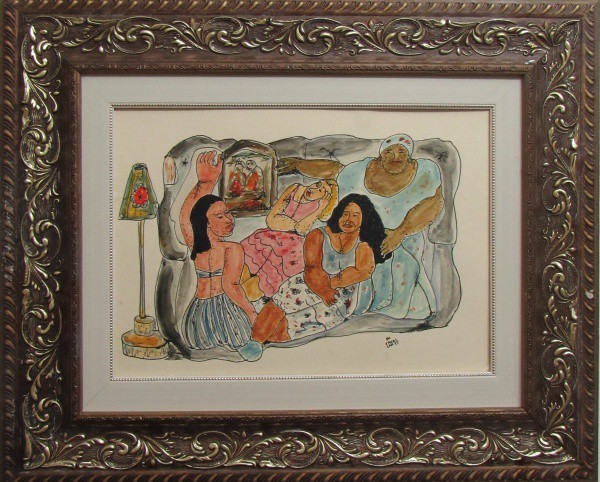 EMILIANO DI CAVALCANTI, t.m.s.papel.colado em cartão. "Figuras", medindo:  29,5 x 41,5 cm. A