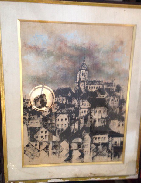 ASSINATURA NÃO IDENTIFICADA -  "Casario Com Igreja"  Técnica mista, A.C.I.D. Med 65x50 cm. o