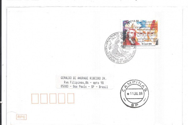 ENVELOPE NÃO OFICIAL - 1986