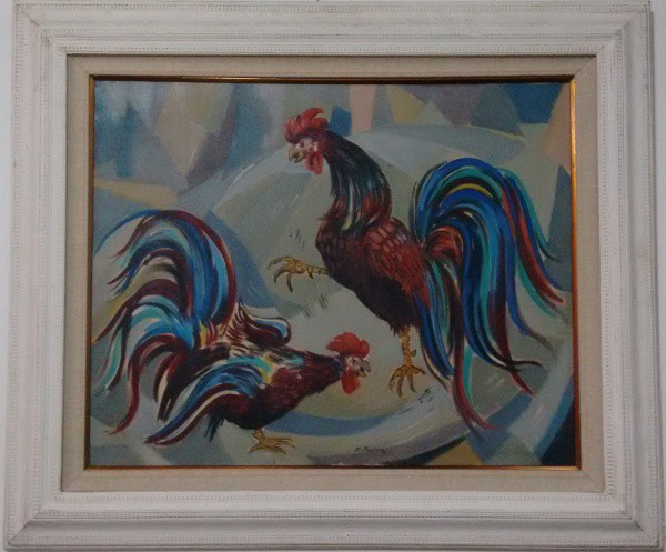 Sylvio Pinto, Briga de Galos, OST 65 x 80 cm (com moldura 92 x 107 cm) ACI