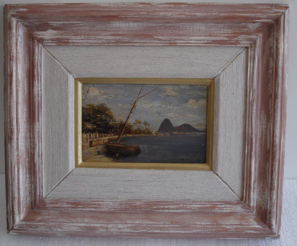 Francisco Joaquim Gomes Ribeiro- Óleo sobre tela colada em madeira com 16 x 24 cm (com Moldura 46 x