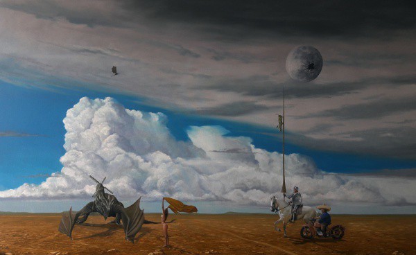 Iri Vilela, OST, 100 x 160 cm, ACID, 2016, `Dom Quixote e Sancho Pança 125 Cilindradas`. Pintor e de