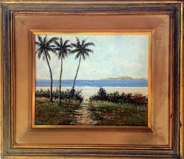 Moacyr Calheiros, OST, 33 x 41 cm (com antiga moldura, medindo 57 x 65 cm), ACID, "Três Coqueiro