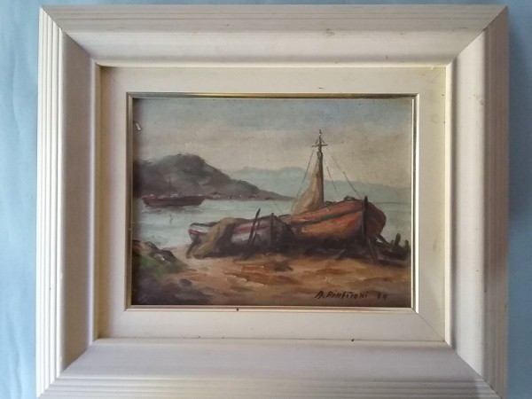 Antonio Pingitori, OST 18 x 24 cm (com moldura em madeira patinada na cor bege, medindo 32 x 39 cm),